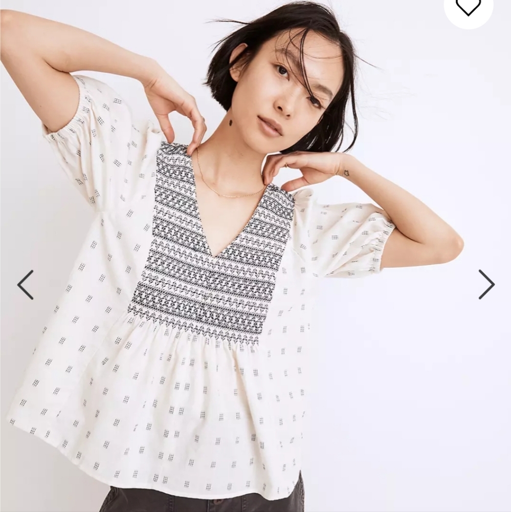 Madewell Embroidered-Yoke Top in Clip dot